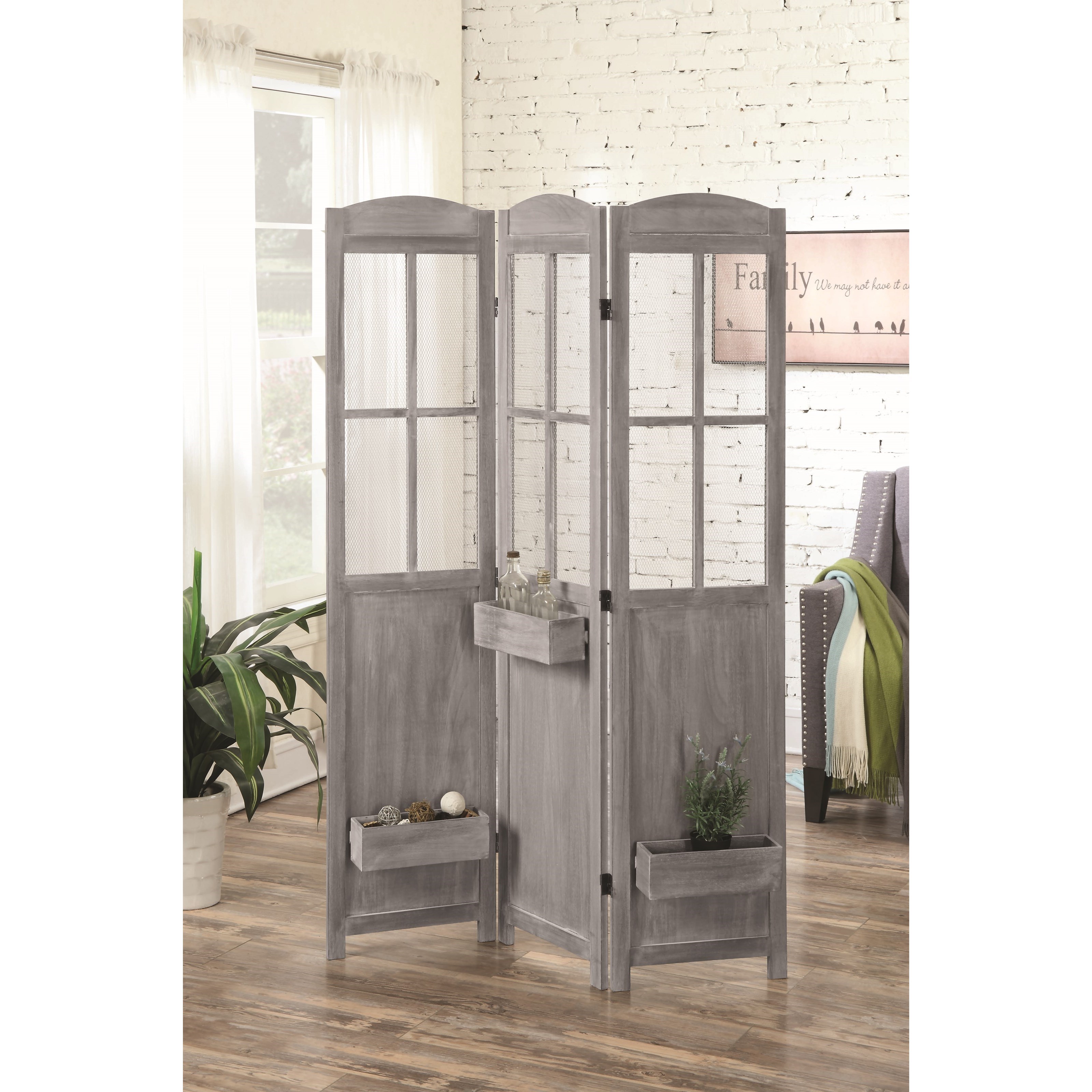 Coaster Folding Screens Three Panel Vintage Screen with Grey Finish